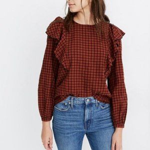 Madewell Plaid Ruffled Long Sleeve Top